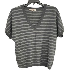 Ann Taylor Loft Women's Gray Striped Short Sleeve Wool Blend Sweater  Sz S